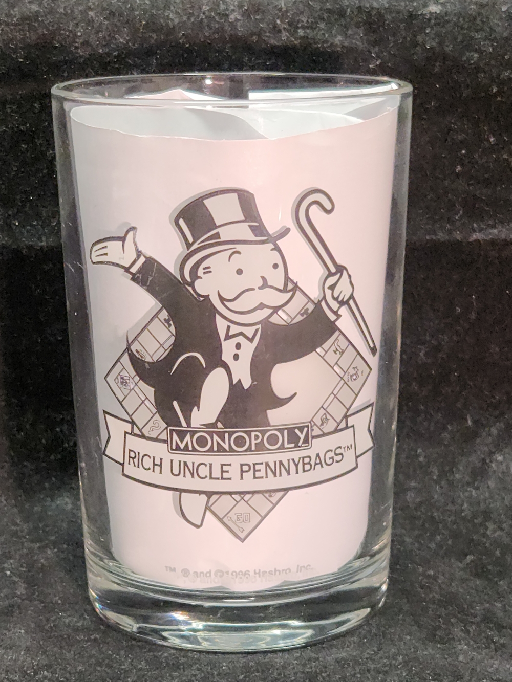 Vintage 1997 McDonald's Monopoly Glass Rich Uncle Pennybags Tumbler Hasbro 16oz